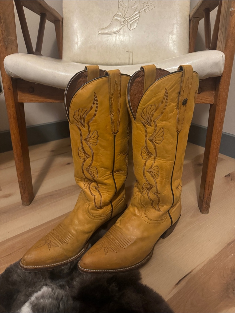 Dan Post Mustard Yellow Embroidered Leather Cowboy Boots